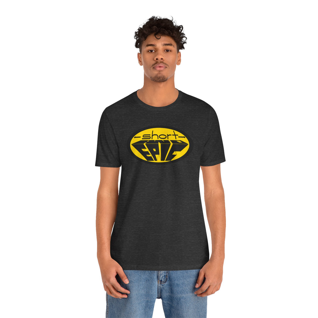 -short- and EPIC logo in yellow tee