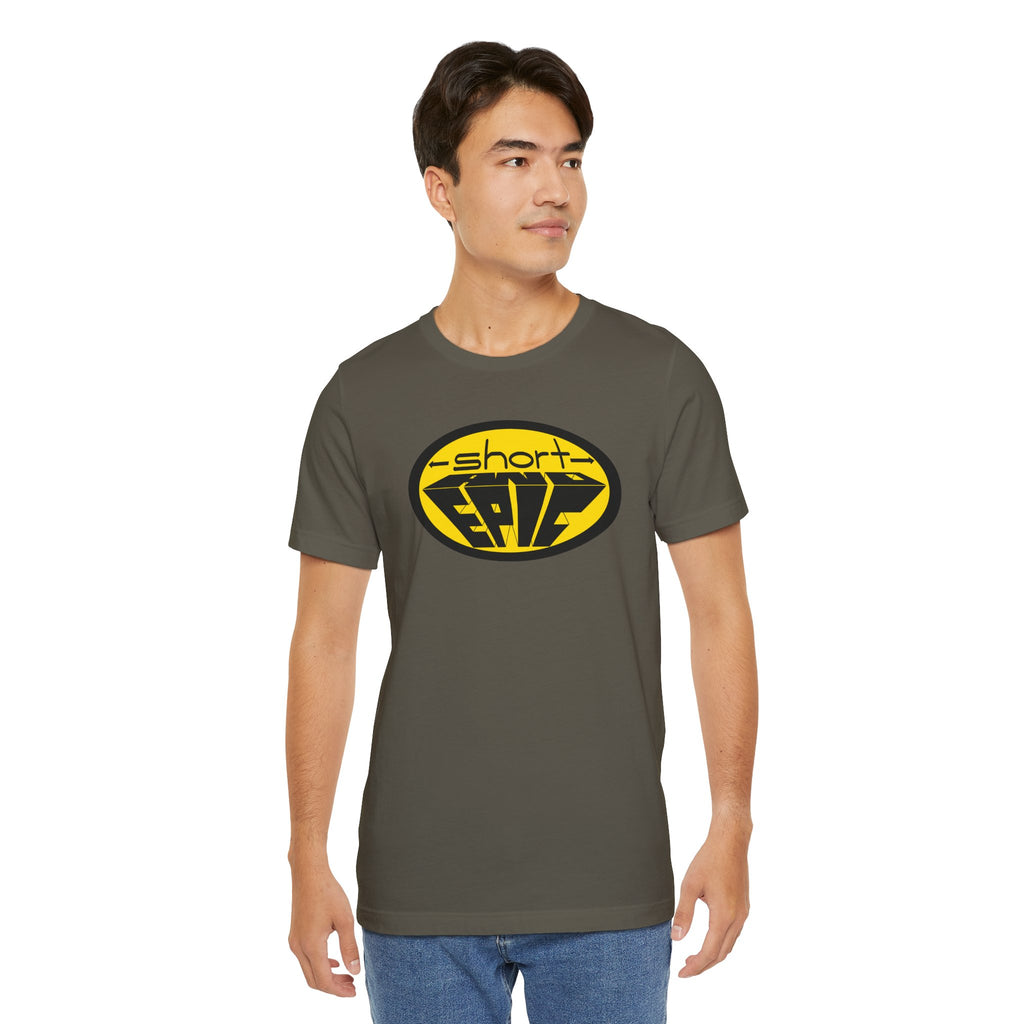 -short- and EPIC logo in yellow tee