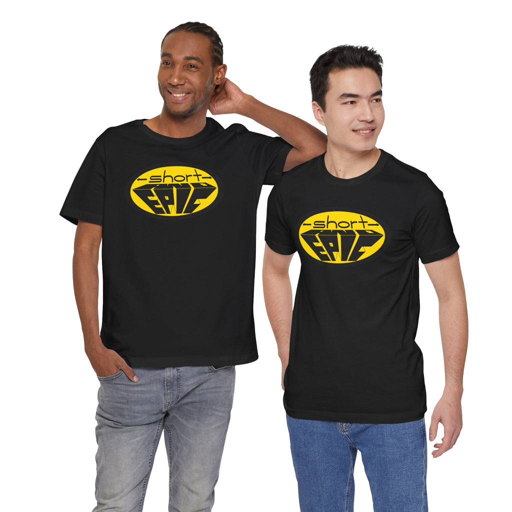 -short- and EPIC logo in yellow tee