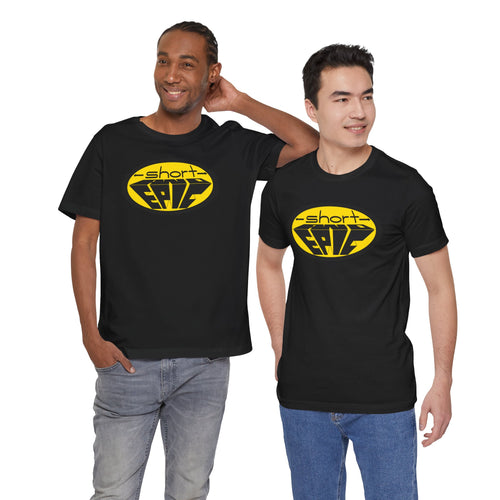 -short- and EPIC logo in yellow tee