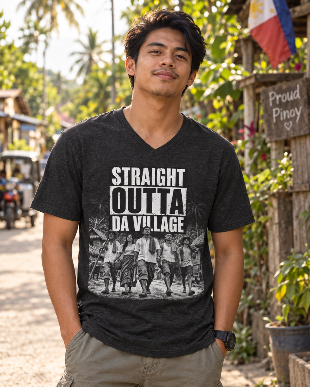 Straight Outta Da Village – Filipino Village V-Neck Tee