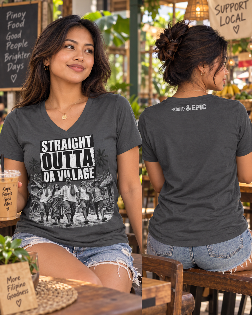 Straight Outta Da Village – Filipino Village V-Neck Tee