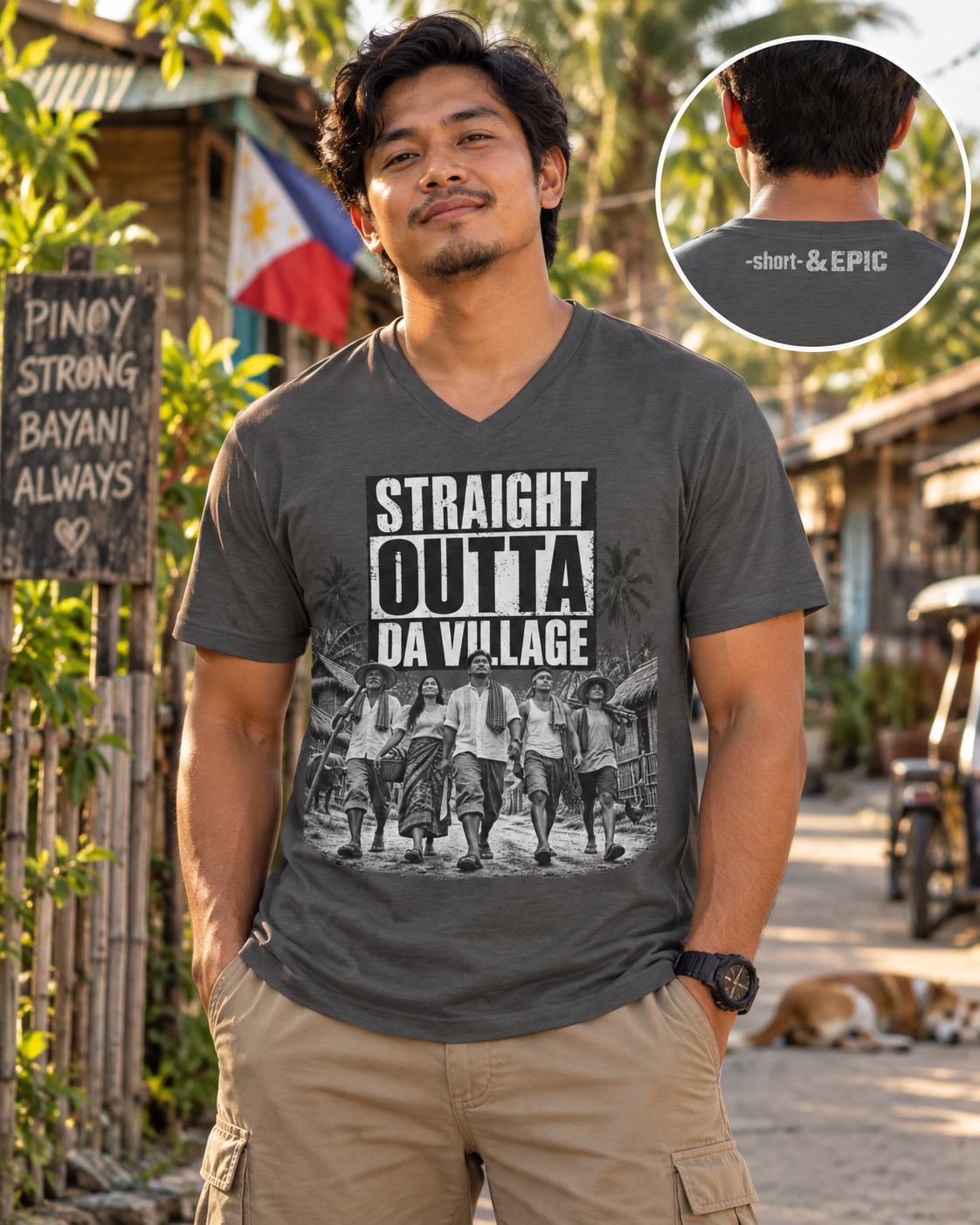 Straight Outta Da Village – Filipino Village V-Neck Tee