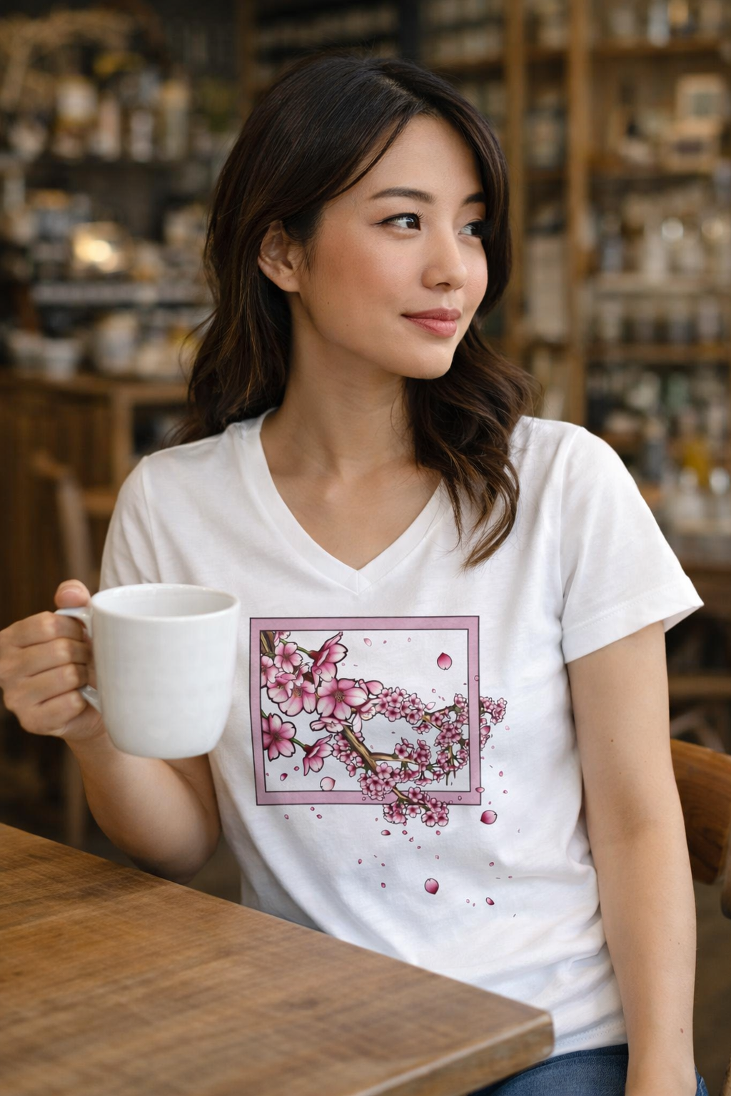 Framed in Bloom – Cherry Blossom V-Neck