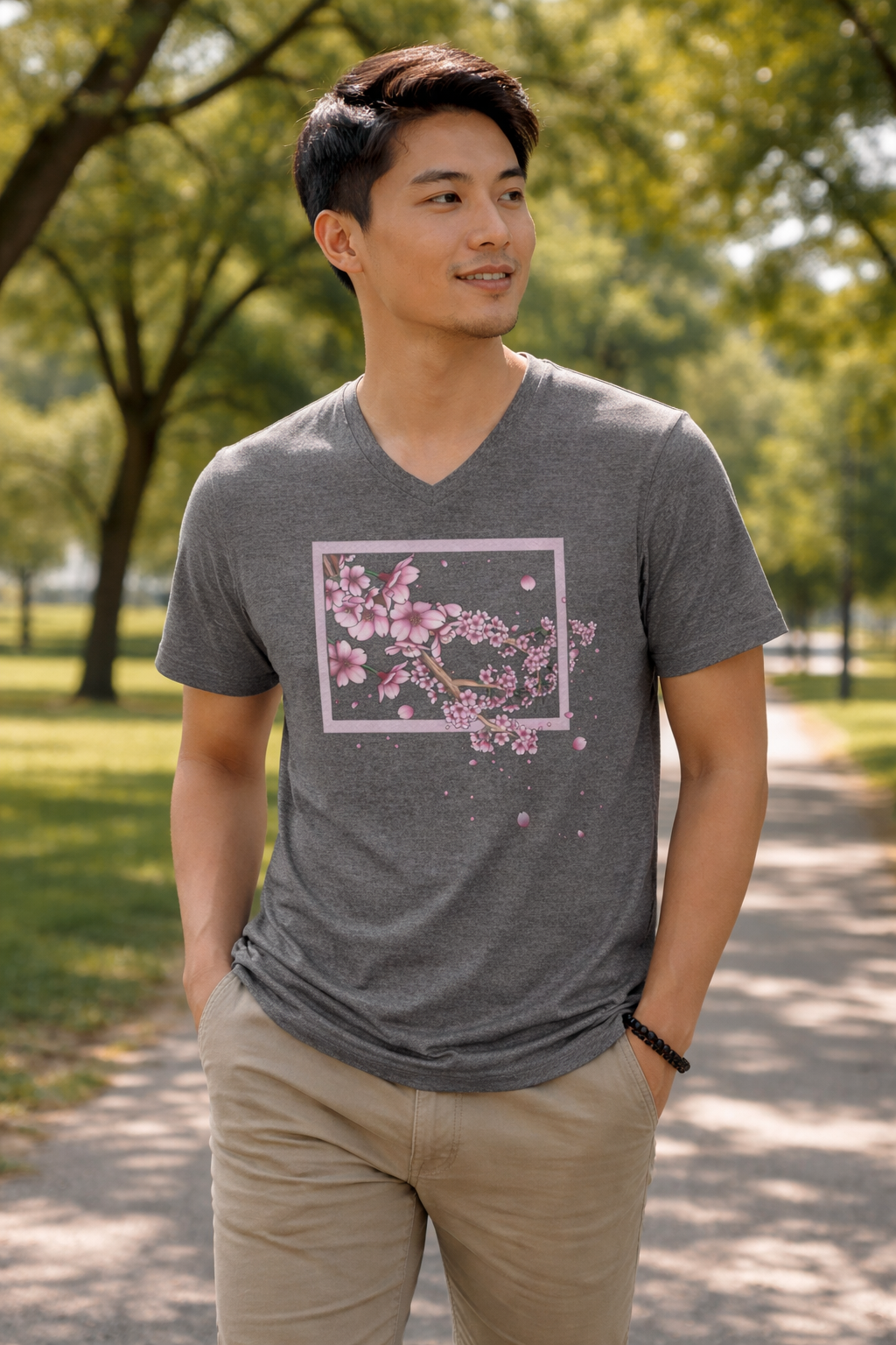 Framed in Bloom – Cherry Blossom V-Neck