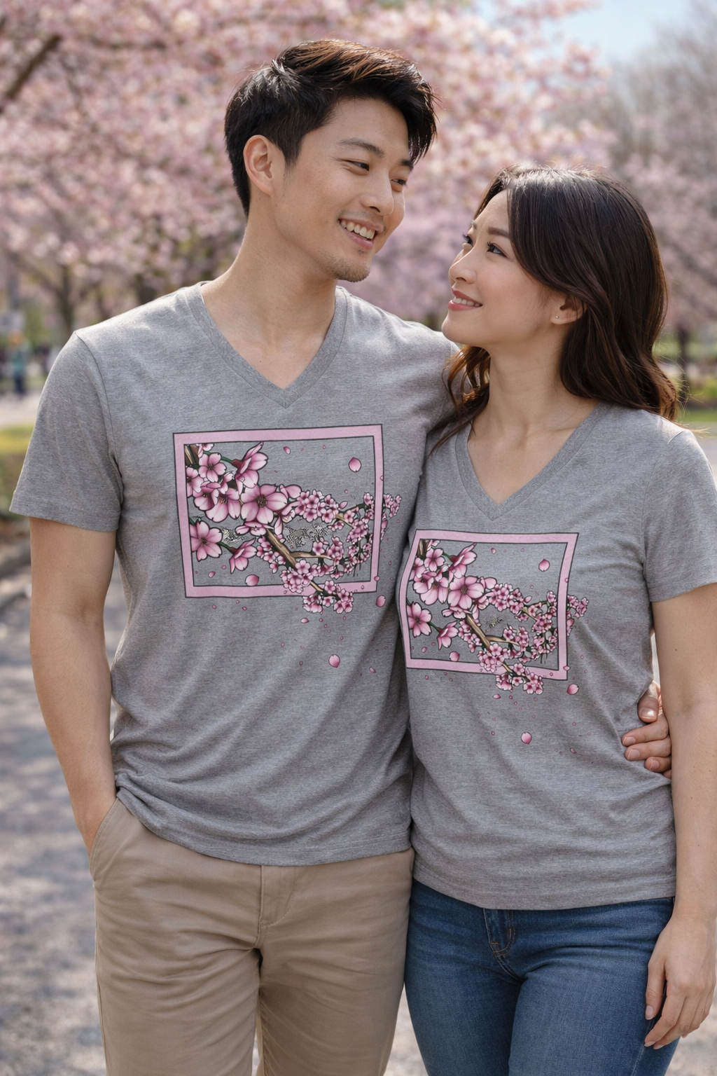 Framed in Bloom – Cherry Blossom V-Neck
