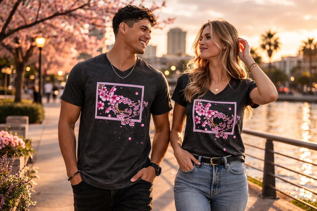 Framed in Bloom – Cherry Blossom V-Neck