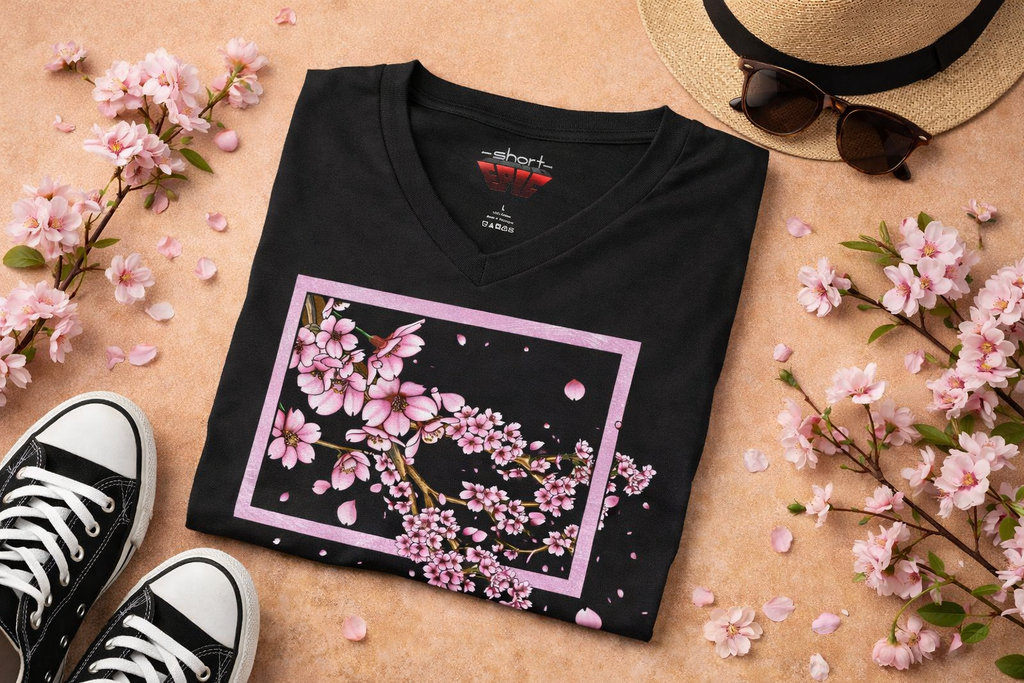 Framed in Bloom – Cherry Blossom V-Neck