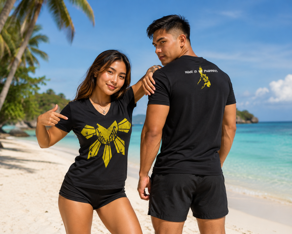 Made in the Philippines | Distressed Sun of Freedom Premium V-Neck Tee