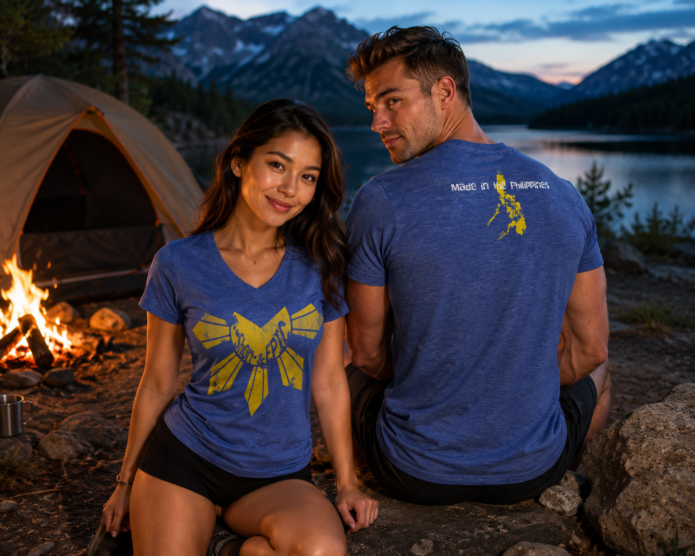 Made in the Philippines | Distressed Sun of Freedom Premium V-Neck Tee