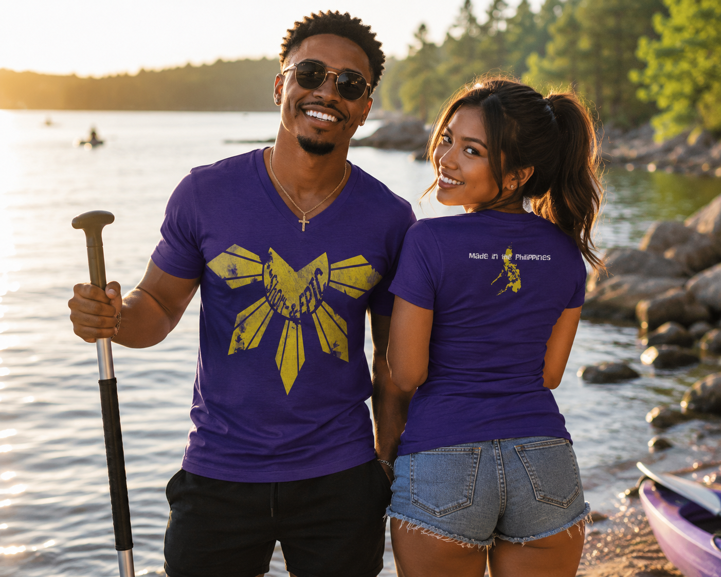 Made in the Philippines | Distressed Sun of Freedom Premium V-Neck Tee