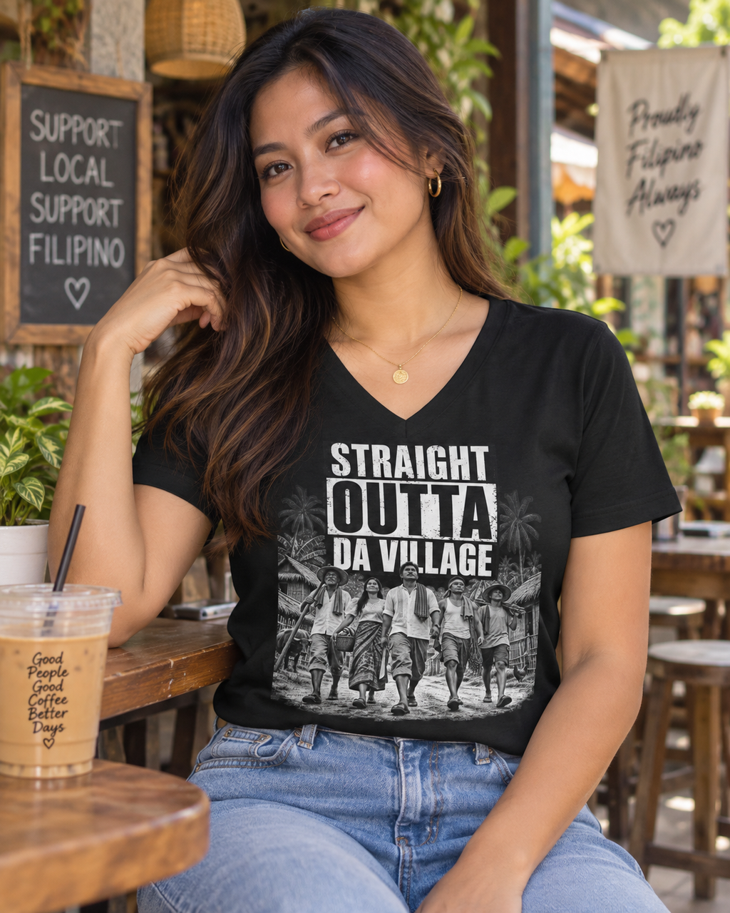 Straight Outta Da Village – Filipino Village V-Neck Tee