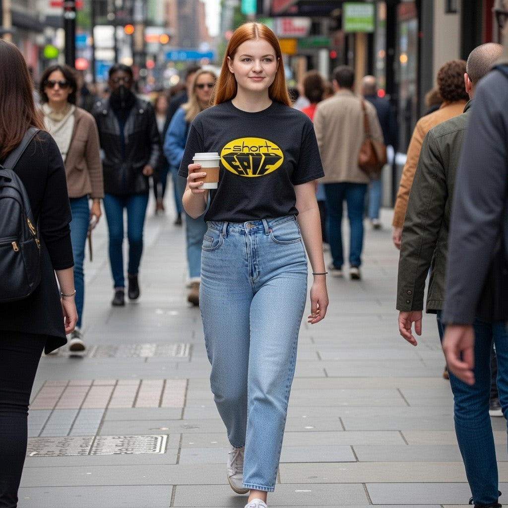 -short- and EPIC logo in yellow tee