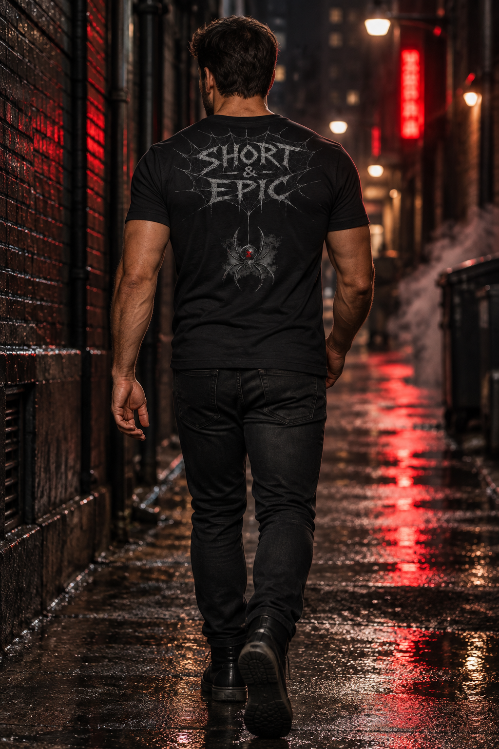 Short & EPIC Black Widow Web V-Neck Graphic Tee
